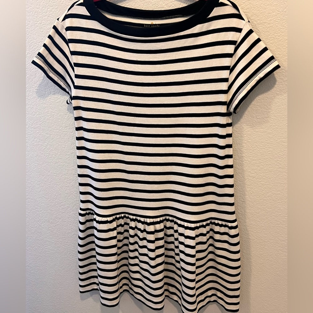 KATE SPADE-Nautical Striped Drop Waist Mini Short Sleeve Dress SzM